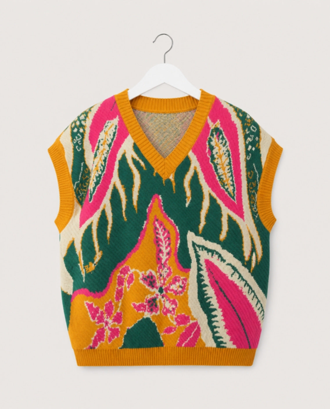 Image of Mustard Olea Vest by Callista, front view on an invisible mannequin | فيست أوليا مستردة من كاليستا، صورة أمامية