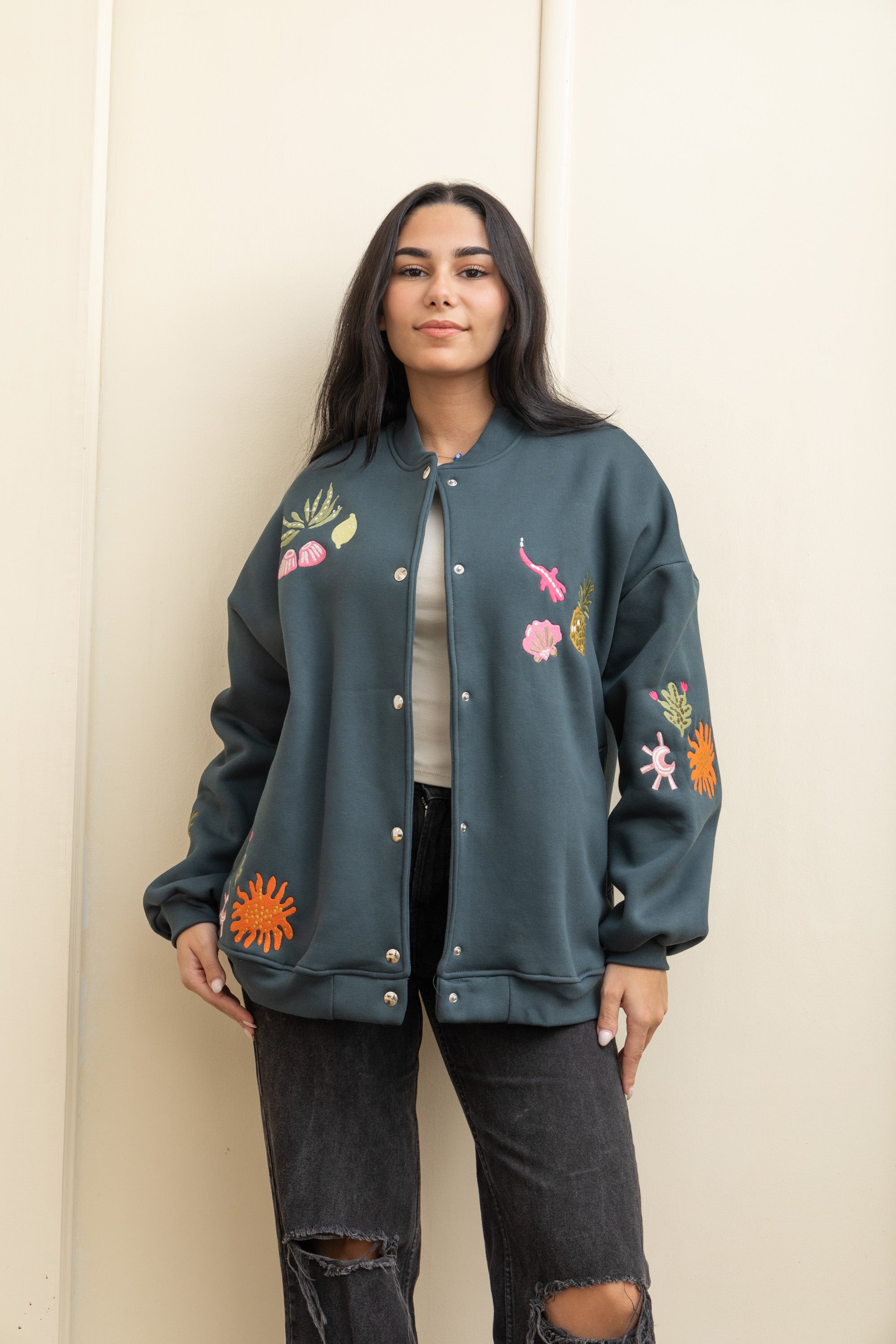Image of Teal Casual Cool Oversized Cotton Jacket