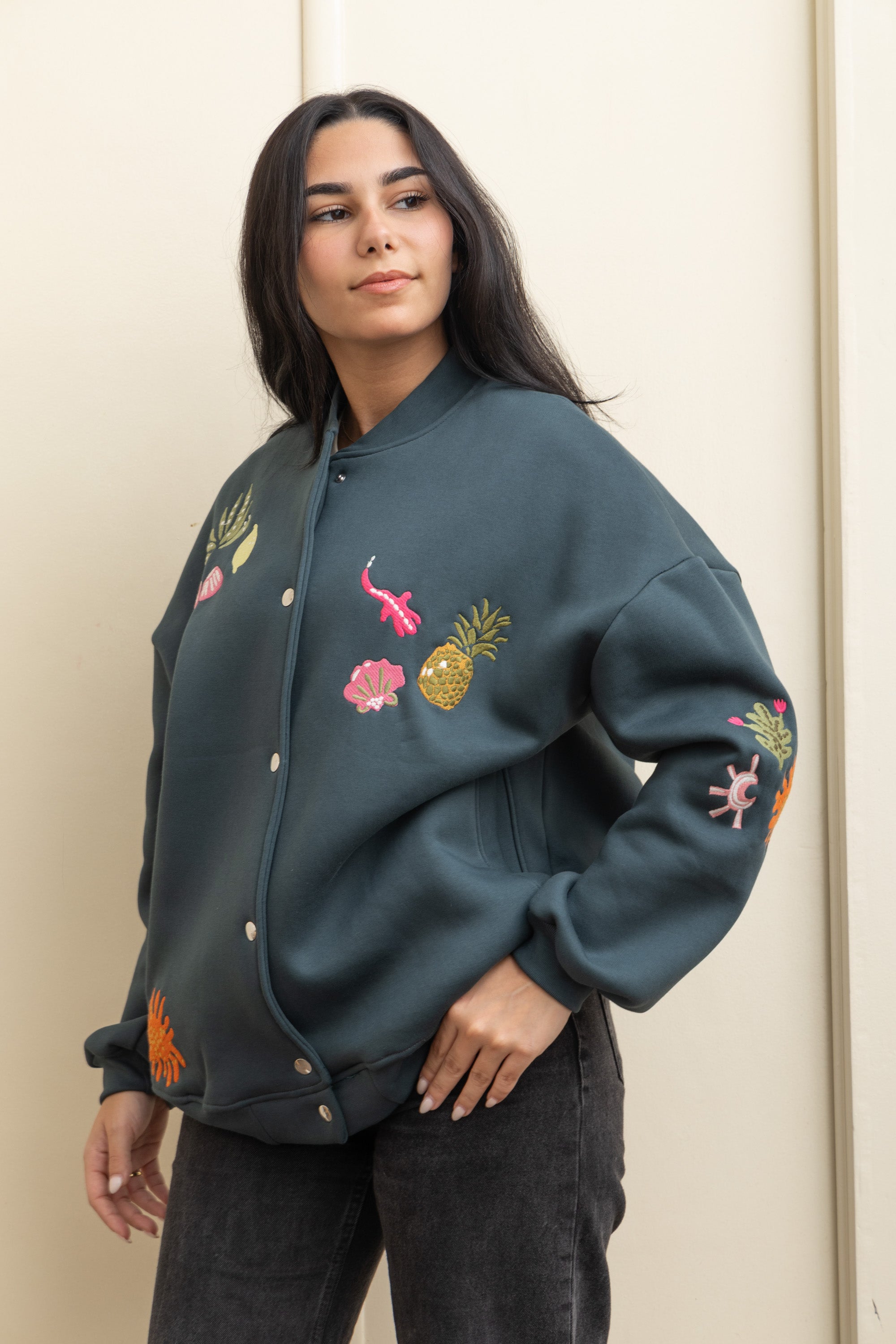 Image of Teal Casual Cool Oversized Cotton Jacket