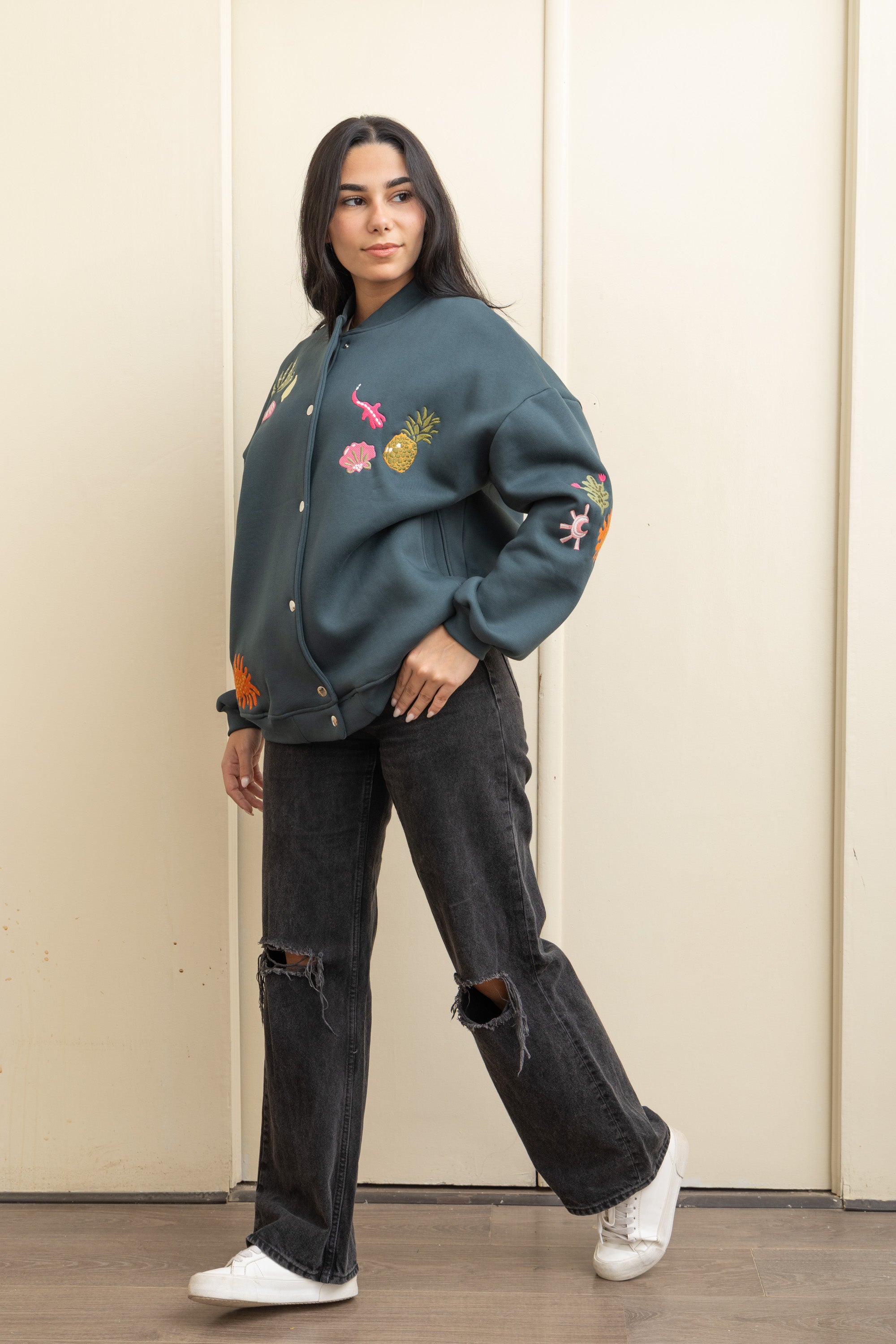 Image of Teal Casual Cool Oversized Cotton Jacket