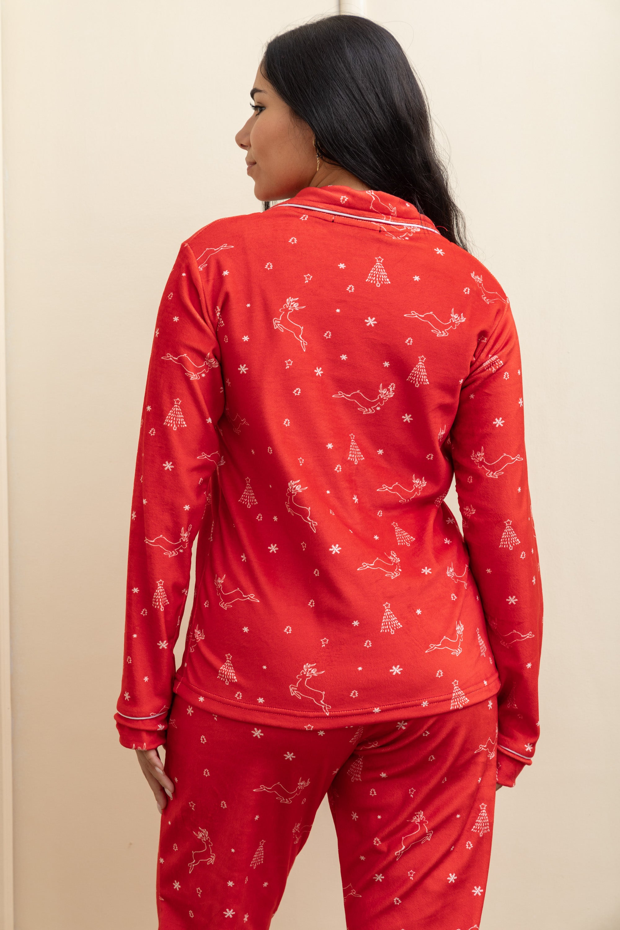 Image of Red Velvet-Touch Christmas Buttoned Pajama