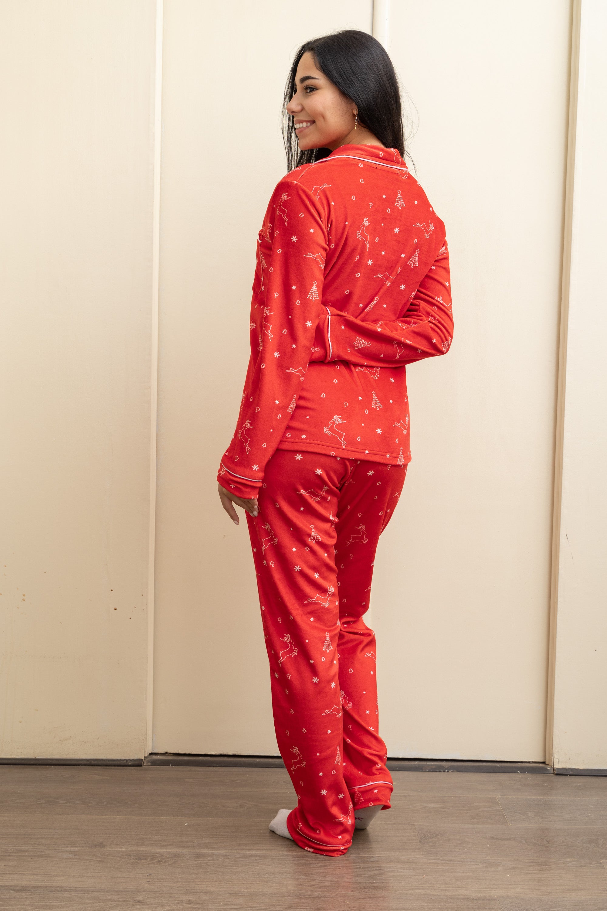 Red Velvet-Touch Christmas Buttoned Pajama