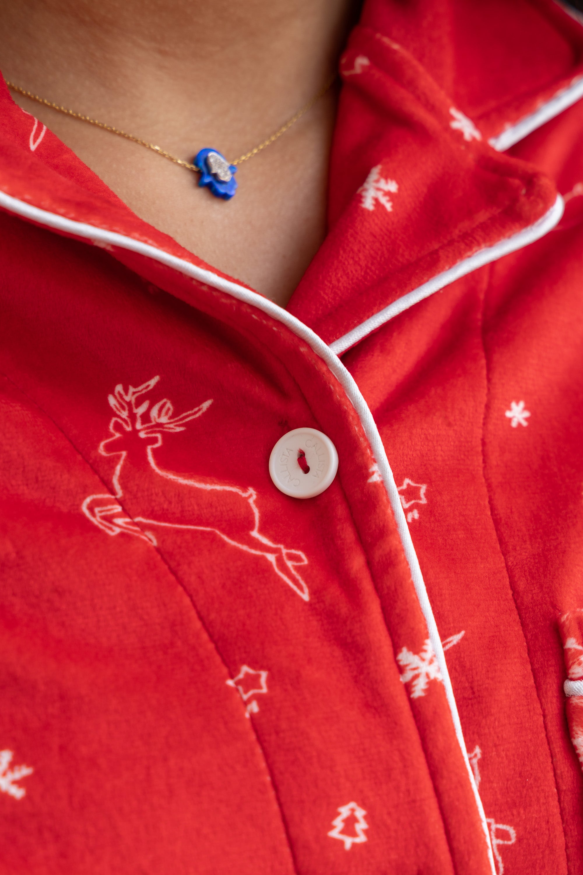 Image of Red Velvet-Touch Christmas Buttoned Pajama