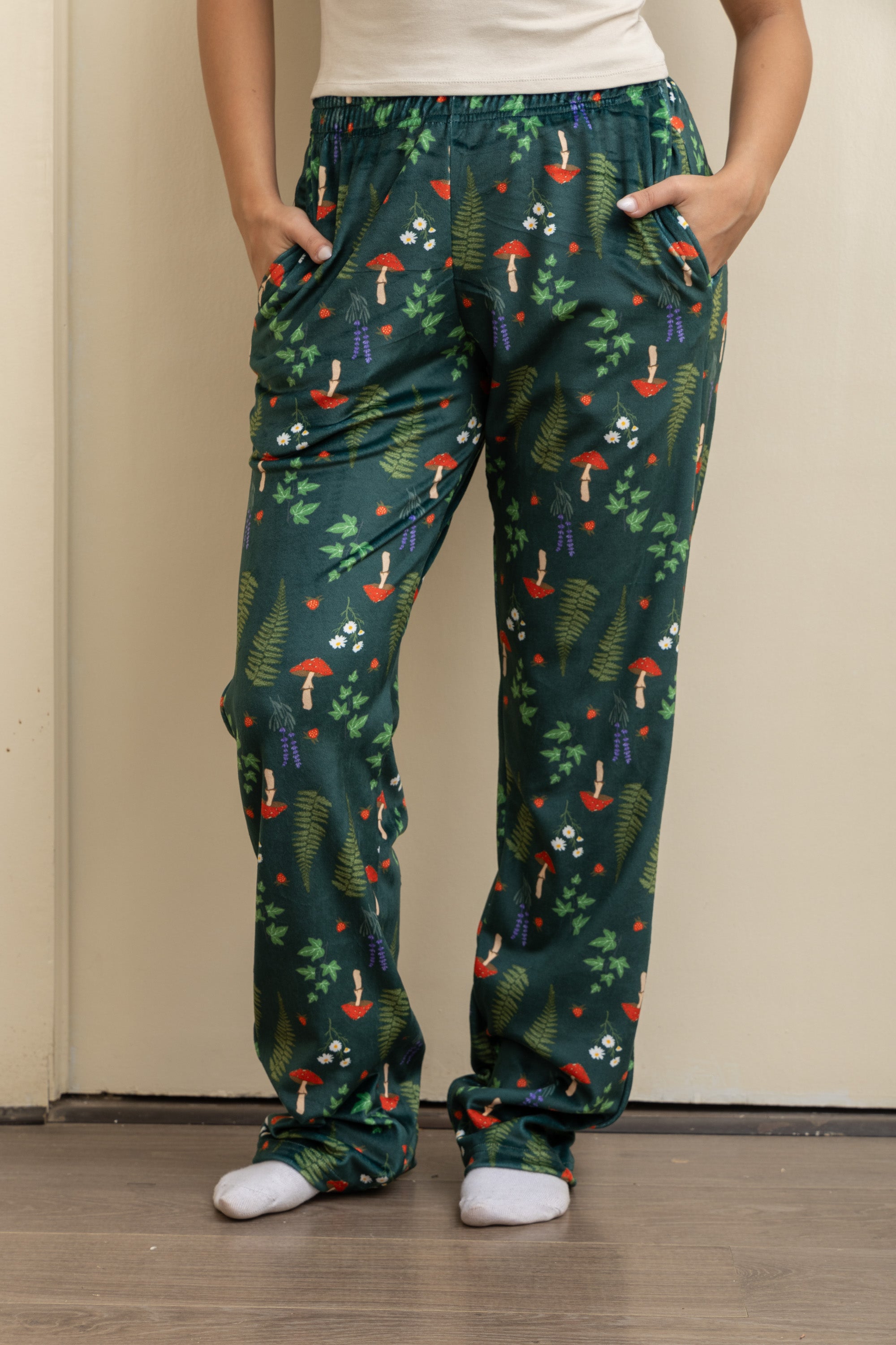 Image of Green Velvet-Touch Pajama Pants