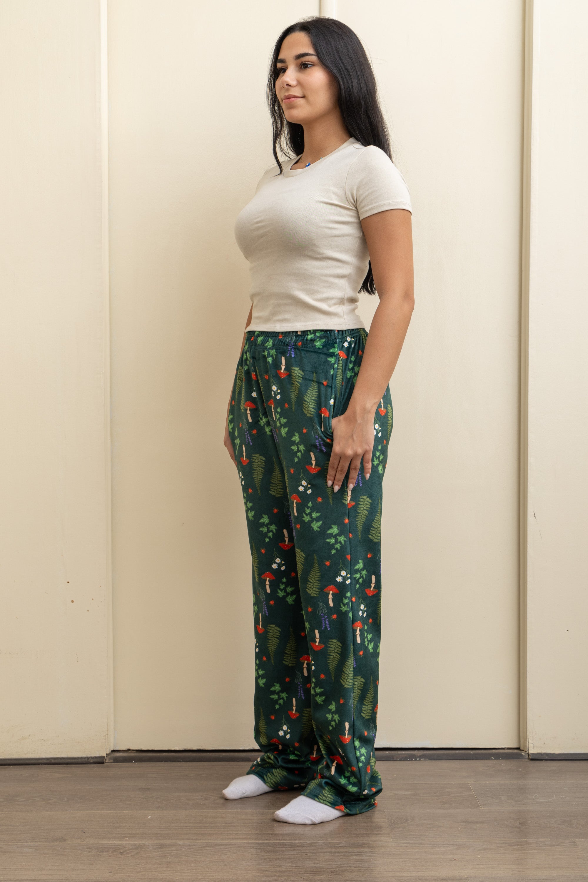 Image of Green Velvet-Touch Pajama Pants