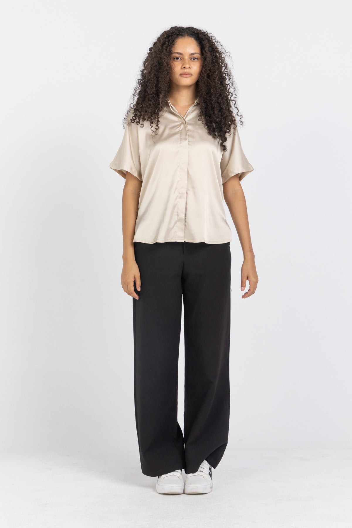 Image of Beige Shine On Satin Blouse