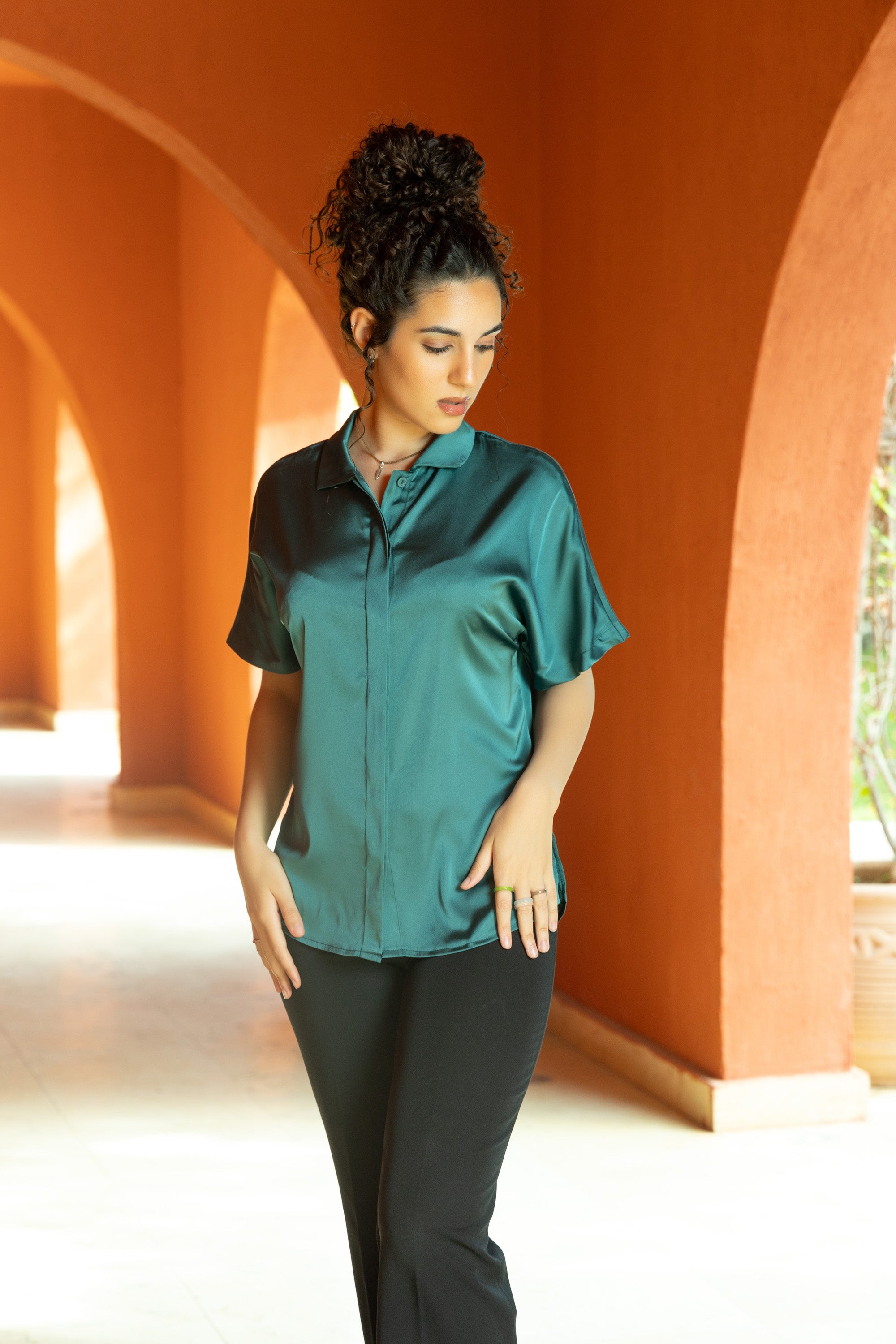 Image of Green Shine On Satin Blouse